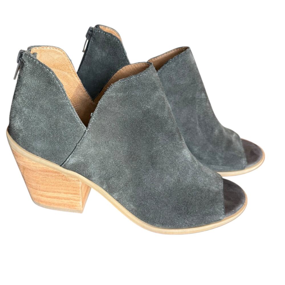 Susina Women's Carina Lea‎ Charcoal Gray Suede Peep Toe Ankle Booties - Size 8 - Picture 3 of 10